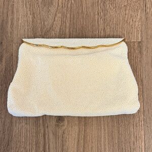 Vintage magid hand beaded made in France Elegant Cream  Clutch with Gold Trim